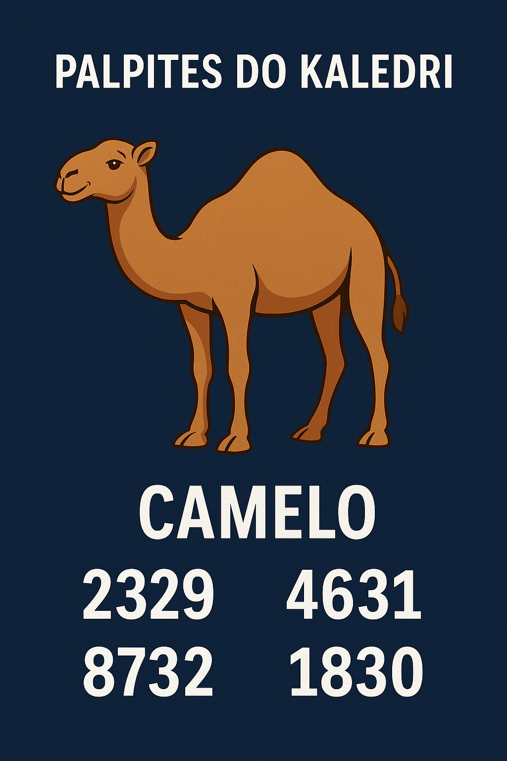Camelo – Palpites do Kaledri com as milhares 2329, 4631, 8732 e 1830 para jogo do bicho e loterias.