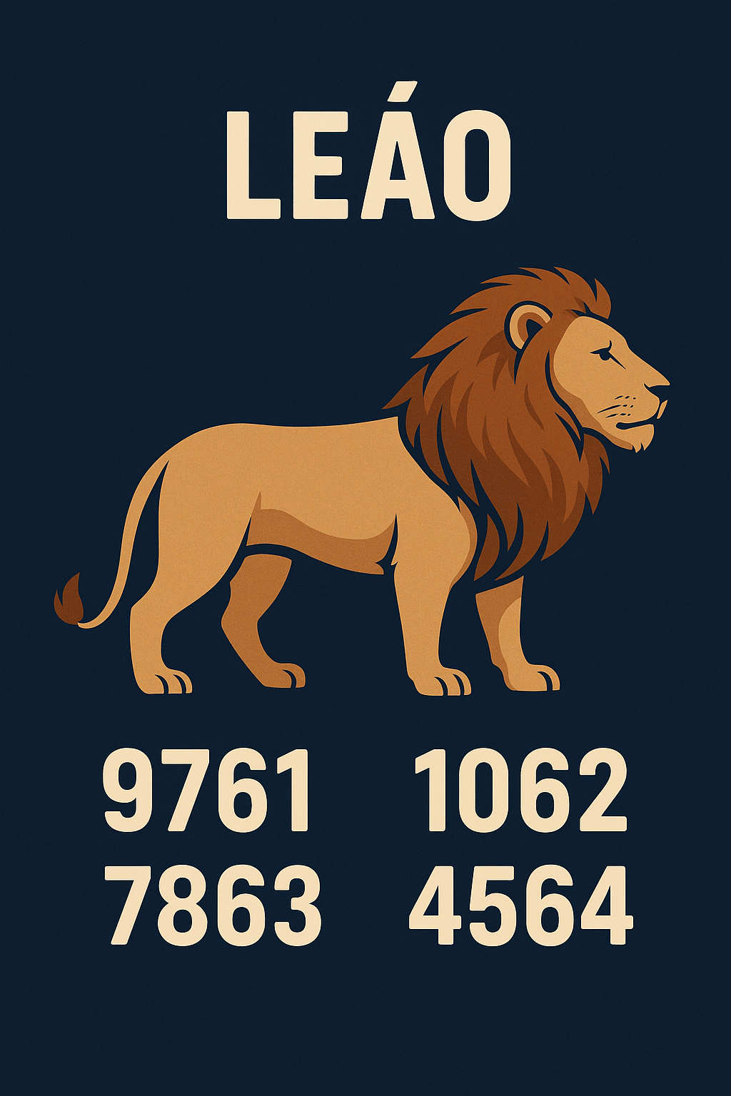 Leão – Palpites do Kaledri com as milhares 9761, 1062, 7863 e 4564 – imagem ilustrativa para jogo do bicho e loterias.