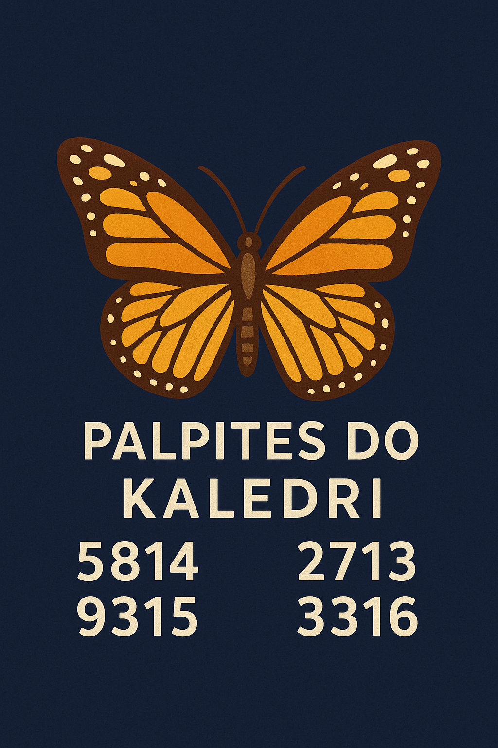 Borboleta – Palpites do Kaledri com as milhares 5814, 2713, 9315 e 3316 – imagem ilustrativa para jogo do bicho e loterias.