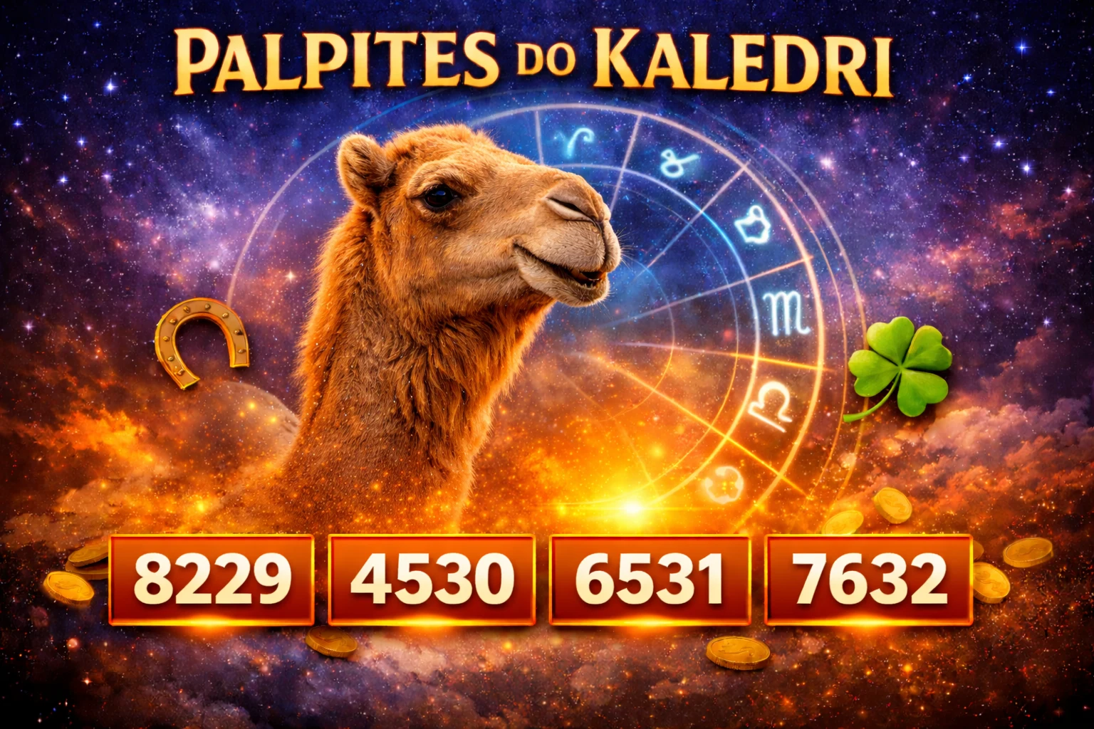 Palpites do Kaledri camelo com as milhares 8229, 4530, 6531 e 7632 no jogo do bicho