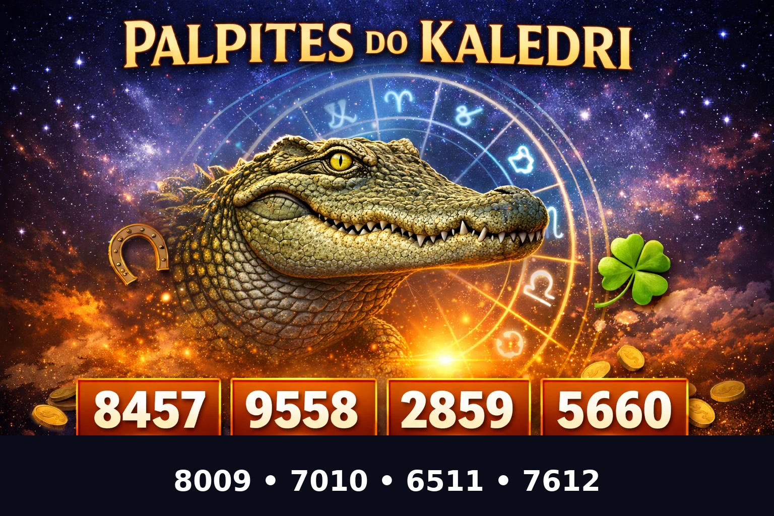 Palpites do Kaledri jacaré com as milhares 8457, 9558, 2859 e 5660 no jogo do bicho