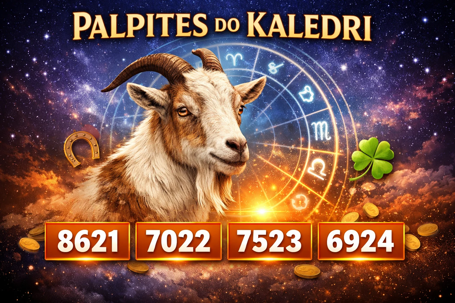 Palpites do Kaledri cabra com as milhares 8621, 7022, 7523 e 6924 no jogo do bicho