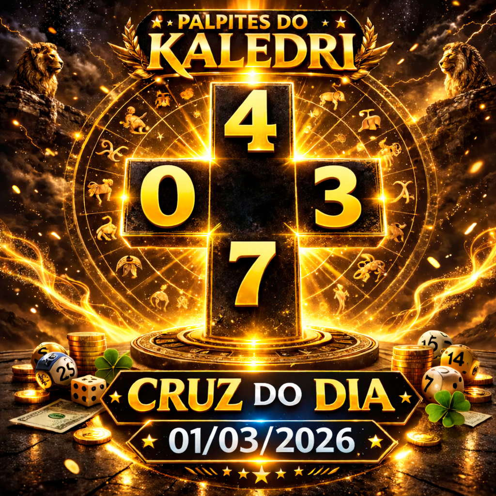 Cruz do Dia do Kaledri 01/03/2026 com dezenas 4, 7, 0 e 3 para Federal e Jogo do Bicho