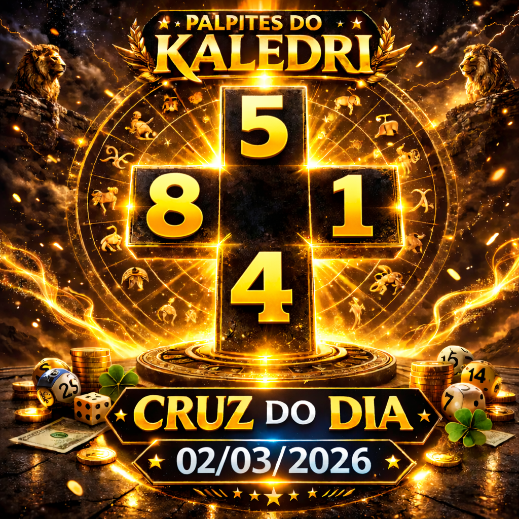 Cruz do Dia do Kaledri 02/03/2026 com dezenas 5, 8, 1 e 4 para Jogo do Bicho