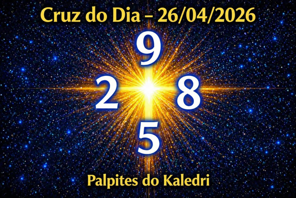 Cruz do Dia 26/04/2026 com os números 9 • 2 • 5 • 8 Palpites atualizados do Kaledri.