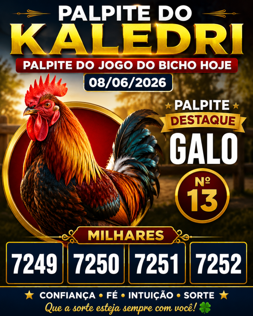 galo  Palpite do Jogo do Bicho Hoje 08/06/2026 | Palpite do Kaledri MILHARES 7249 7250 7251 7252