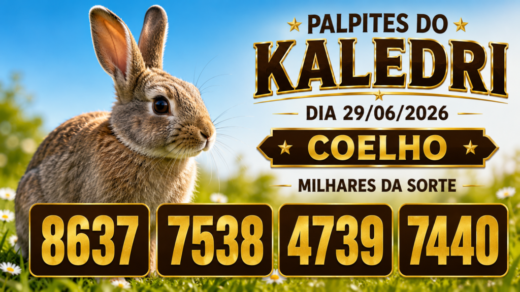 Palpites do Kaledri Dia 29/06/2026 com milhares, centenas, dezenas e grupos da sorte para o Jogo do Bicho Hoje.