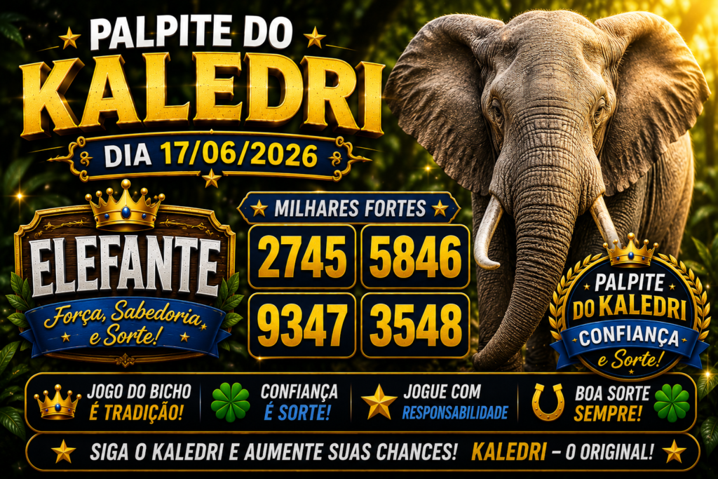 Palpite do Jogo do Bicho Hoje 17/06/2026 | Palpite do Kaledri 2 Palpite do Kaledri Dia 17/06/2024 com palpites do Jogo do Bicho, milhares, centenas e grupos mais fortes do dia.