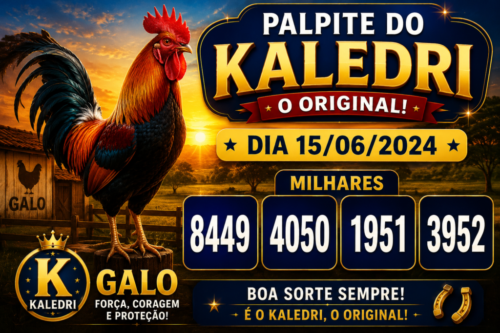 Palpite do Kaledri Dia 15/06/2024 – Palpites Atualizados do Jogo do Bicho 2 Palpite do Kaledri Dia 15/06/2024 – Palpites do Jogo do Bicho com milhares, dezenas, centenas e grupos atualizados para hoje.