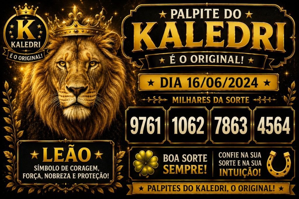 Palpite do Kaledri Dia 16/06/2024 Leão milhares 9761 1062 7863 4564