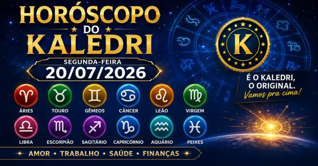 HORÓSCOPO DO KALEDRI – 20/07/2026 3 Horóscopo do Kaledri 20/07/2026 com previsões para os 12 signos do zodíaco.