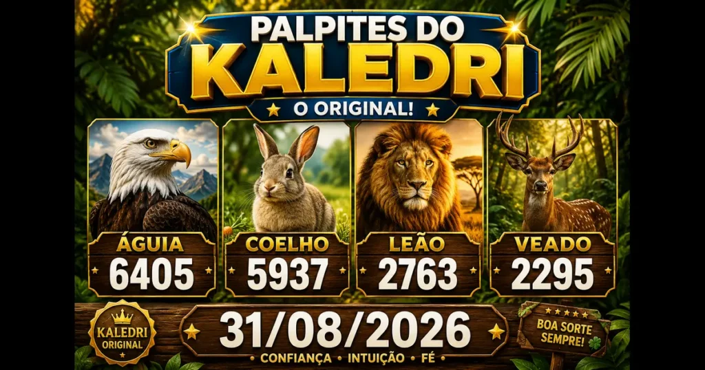 Palpites do Kaledri 31/08/2026 – Águia, Coelho, Leão e Veado