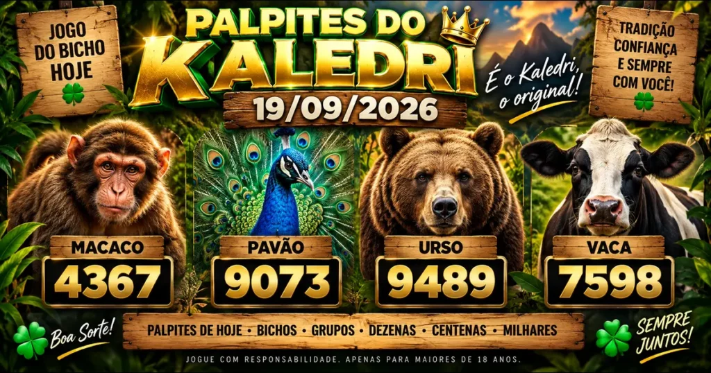 Palpites do Kaledri 19/09/2026 com os bichos e números de hoje