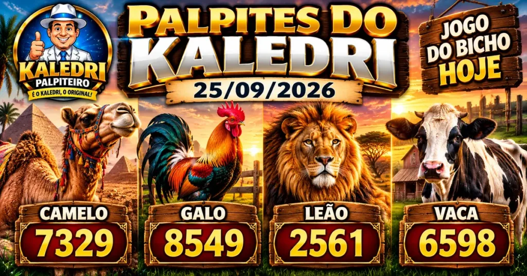 Palpites do Kaledri 25/09/2026 com bichos e números de hoje