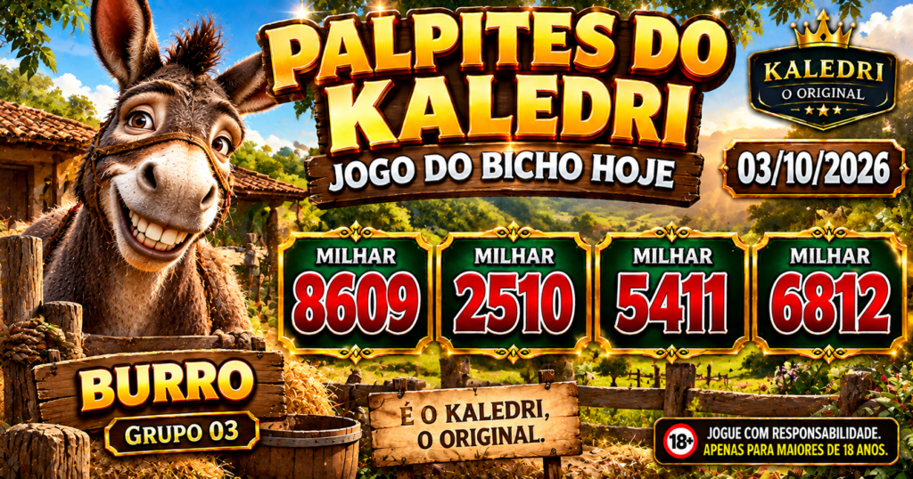 Palpites do Kaledri 03/10/2026 – Jogo do Bicho Hoje 1 Palpites do Kaledri 03/10/2026 com Burro Camelo Cobra e Macaco
