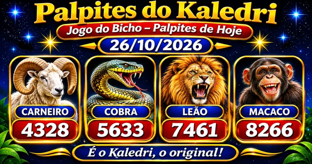 Palpites do Kaledri 26/10/2026 com bichos e milhares do dia