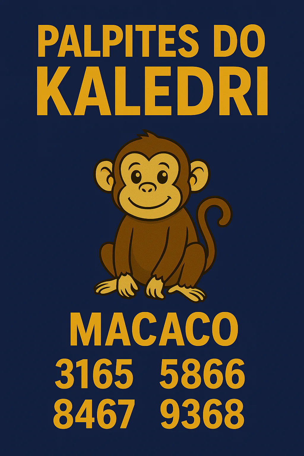 Macaco – Palpites do Kaledri com as milhares 3165, 5466, 8467 e 9368 para jogo do bicho e loterias.